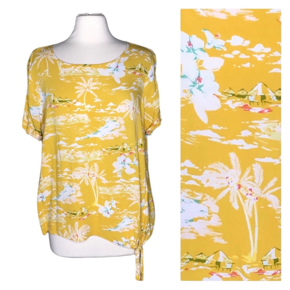 LC Lauren Conrad tropical print sidetie top XXL yellow